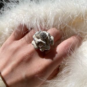 Camellia Floral Ring with Rhinestones